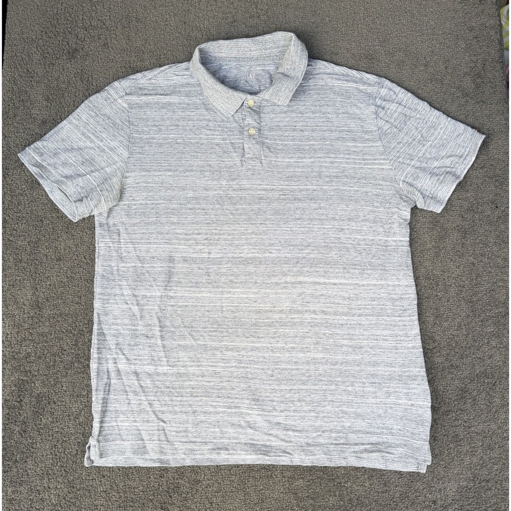 Gap Mens Large Gray White Space Dye Slub Knit Short Sleeve Polo Shirt Cotton